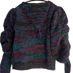 Vintage 80’s Gitano Multi Color Knit Sweater Puff Sleeves Tassle Neck Size S/M